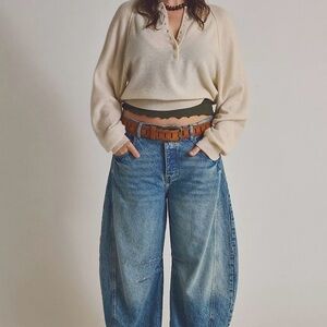 Free People Mid-Wash Good Luck Mid-Rise Women's Barrel Jeans